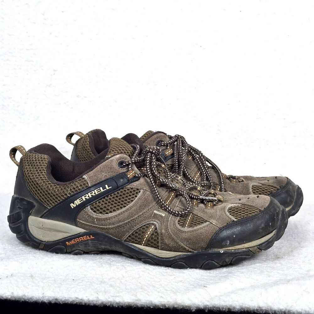 Merrell Canteen Brown Trail Hiking Shoes Suede Leather Drawstring Men’s Sz 11.5